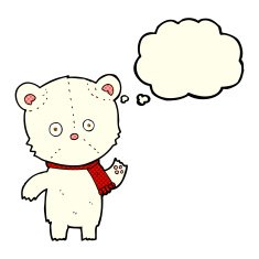 cartoon waving polar bear with thought bubble N35