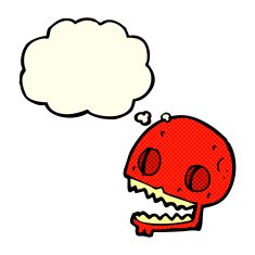 cartoon spooky skull with thought bubble N86