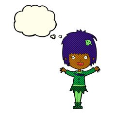 cartoon happy vampire girl with thought bubble N20
