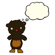 cartoon teddy black bear wearing boots with thought bubble N3