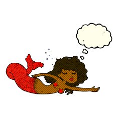 cartoon mermaid with thought bubble N37