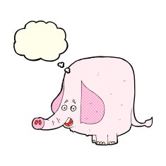cartoon pink elephant with thought bubble N2