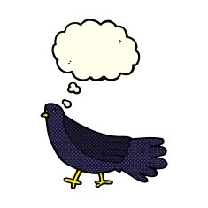 cartoon bird with thought bubble N151