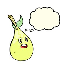 cartoon pear with thought bubble N5