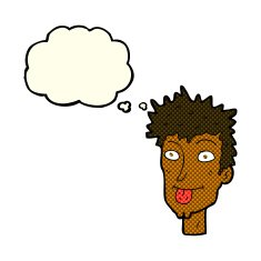cartoon man sticking out tongue with thought bubble N17