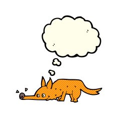 cartoon fox sniffing floor with thought bubble N3