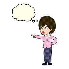 cartoon woman accusing with thought bubble N6