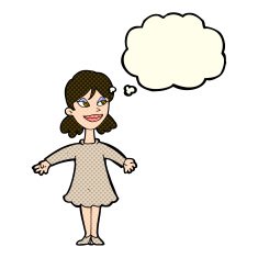 cartoon woman with open arms thought bubble N55