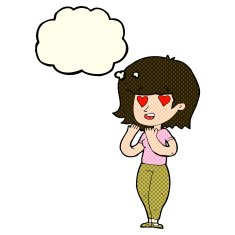 cartoon woman in love with thought bubble N6