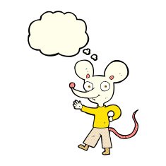 cartoon waving mouse with thought bubble N3