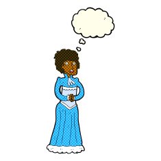 cartoon shocked victorian woman with thought bubble N6