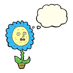 cartoon flower with face thought bubble N15