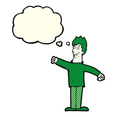 cartoon happy vampire with thought bubble N24