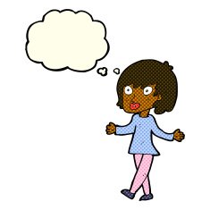 cartoon woman with open arms thought bubble N56