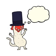 cartoon monkey in top hat with thought bubble N5