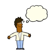cartoon happy man with thought bubble N249
