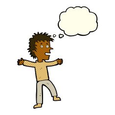 cartoon happy man with thought bubble N250