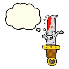 cartoon frightened knife with thought bubble N6