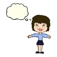 cartoon woman with open amrs thought bubble N6