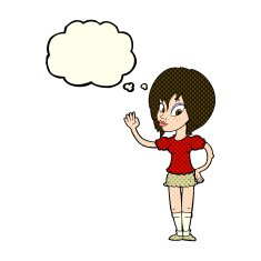 cartoon pretty woman waving with thought bubble N46