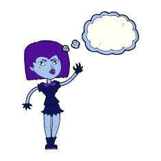 cartoon pretty vampire girl with thought bubble N17