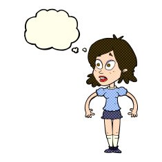 cartoon surprised woman with thought bubble N134
