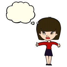 cartoon woman giving thumbs up symbol with thought bubble N35
