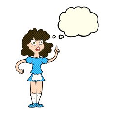 cartoon worried maid with thought bubble N6