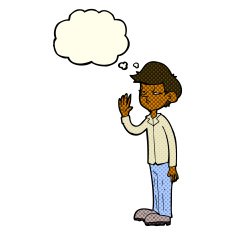 cartoon arrogant boy with thought bubble N6