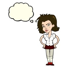cartoon woman with hands on hips thought bubble N123