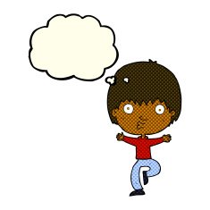 cartoon excited boy with thought bubble N86