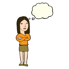 cartoon woman with folded arms thought bubble N17