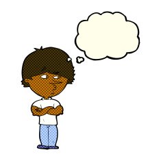 cartoon suspicious man with thought bubble N22