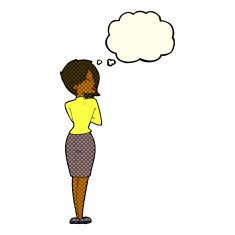 cartoon businesswoman ignoring with thought bubble N6