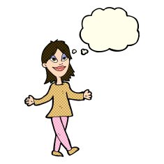cartoon woman with no worries thought bubble N18