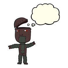 cartoon robot with thought bubble N84
