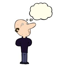 cartoon balding man with thought bubble N12