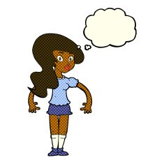 cartoon pretty woman with thought bubble N150