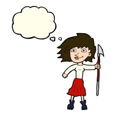 cartoon woman with spear thought bubble N6