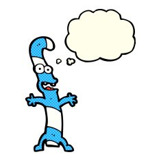 cartoon candy cane with thought bubble N6