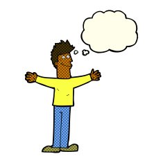 cartoon happy man with thought bubble N254