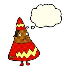 cartoon elf with thought bubble N6