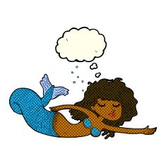 cartoon mermaid with thought bubble N38