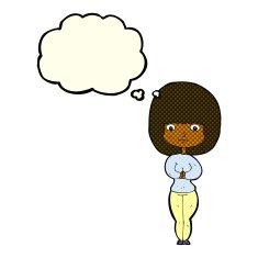 cartoon shy woman with thought bubble N28