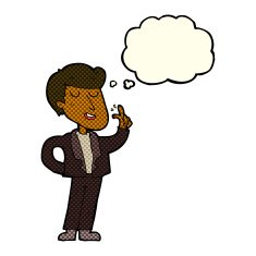 cartoon cool guy snapping fingers with thought bubble N6