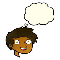 cartoon happy boy face with thought bubble N23