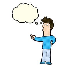 cartoon man pointing with thought bubble N99