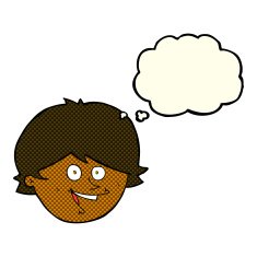 cartoon happy boy face with thought bubble N24