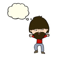 cartoon happy man with beard thought bubble N24