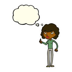 cartoon woman giving thumbs up symbol with thought bubble N36
